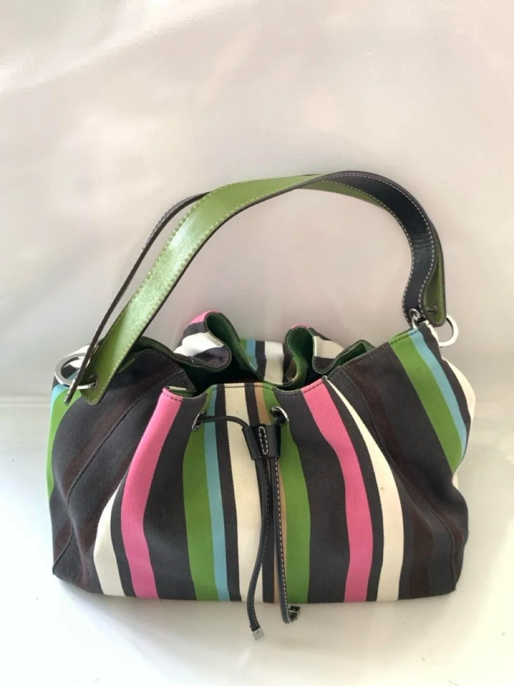 Y2K Kate Spade Marti Small Bucket  Shoulder Bag Multi Stripe Canvas